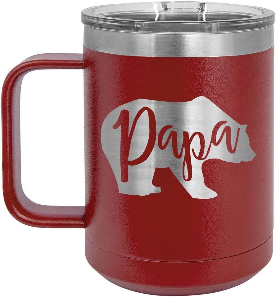 PAPA BEAR Teal 15 oz Coffee Mug w/Slide Top Lid | Insulated Travel Coffee Cup | Father's Day Gift Ideas From Son or Daughter | Compare To Yeti Rambler | ONLYGIFTS.COM