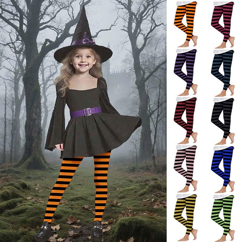 Girls Athletic Striped Leggings Stretchy Seamless Elastic High Waisted Funny Soft Dance Tights for Kids 3-8 Years2