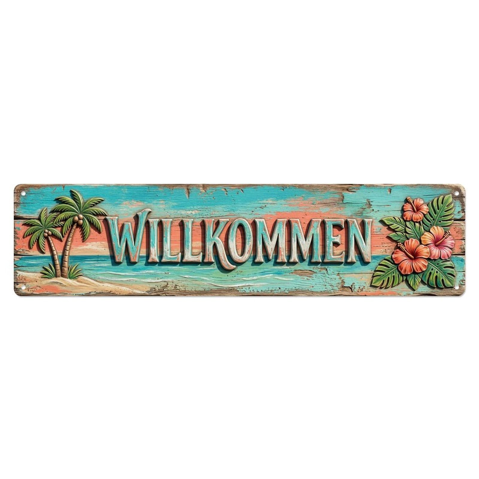 Tropical Paradise Beach Welcome Metal Tin Skinny Sign Plaque Wall Decor for Cafe, Club Bar, Office, Home Garden Metal Poster 4x16Inch