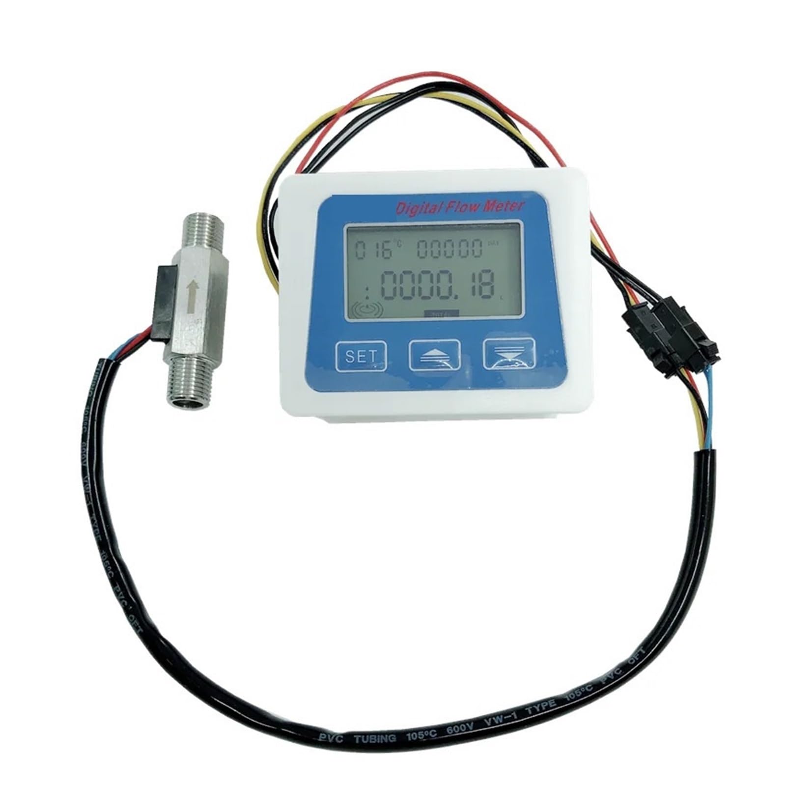 High Sensitivity 0.3~3L/min 1/4" Water Flow Sensor Meter Digital Flowmeter Flow Sensor G1/4 Turbine Temperature Measurement for Copper/PVC Pipe