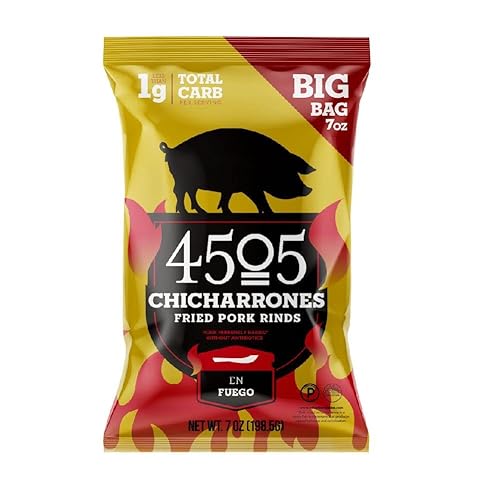 4505 Meats En Fuego Corteza de cerdo Chicharrón sin gluten certificado Keto bolsa de tamaño familiar 14 porciones 7 onzas