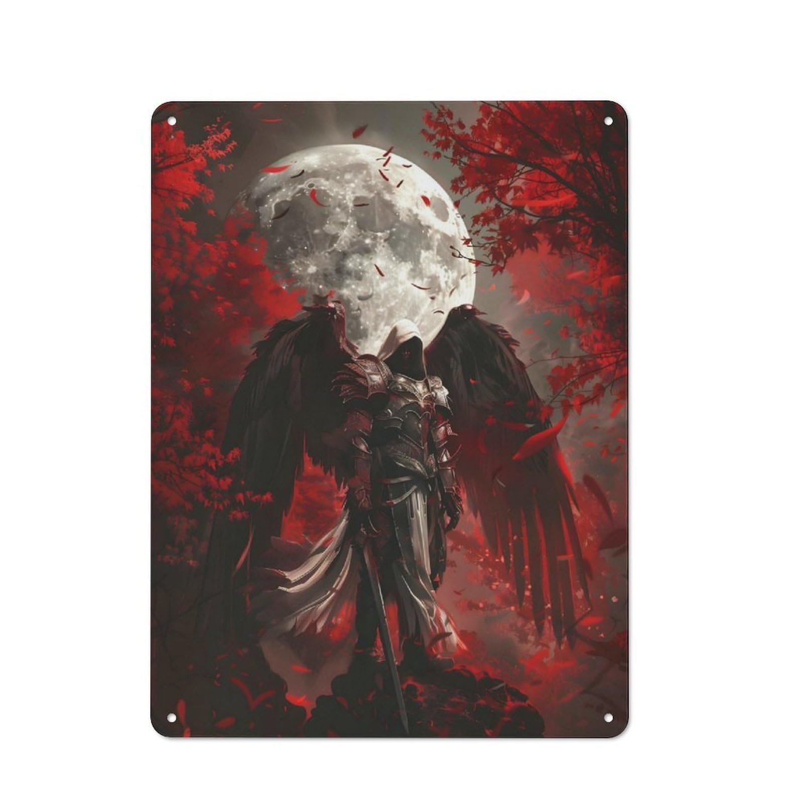 Junmoney Archangel Full Moon Retro Metal Plaque 40X30cm For Garage Or Workshop, Housewarming Wall Decor For People Furnishing Garage And Workshop