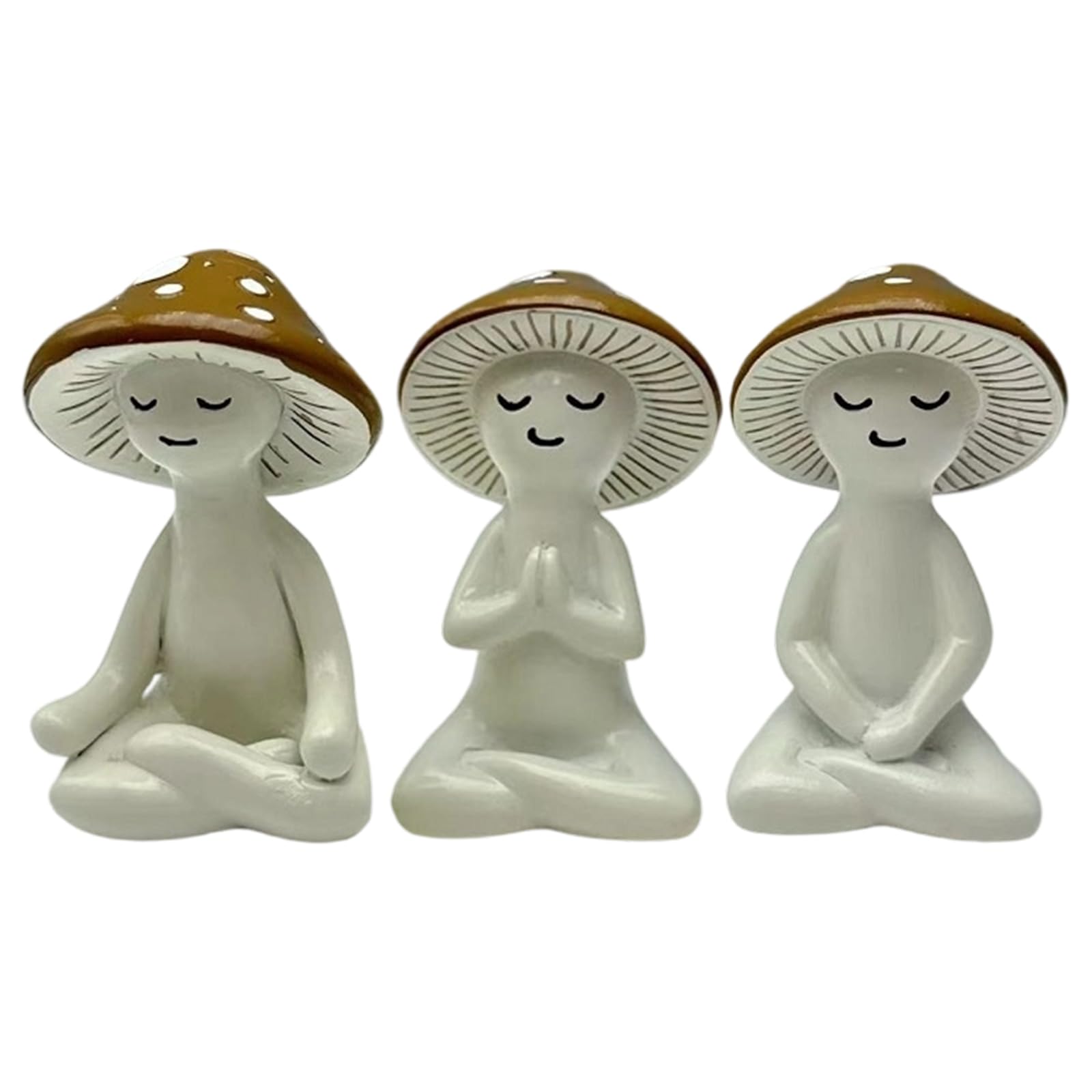 CLBDRESS Thinking Mushroom Resin Statues Non-Fading Cute Yoga Mushrooms Figurines Multifunctional White Smiling Face Mushrooms Statue for Tabletop Garden Backyard Decor