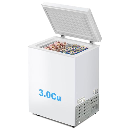 3.0 Cu.Ft Chest Freezer, Compact Mini Deep Freezer with 7 Temp Settings & Removable Basket, Top Door Free-Standing Freezer for Home, Dorm, Garage, Office, Apartment & Basement (3.0 CU.FT)