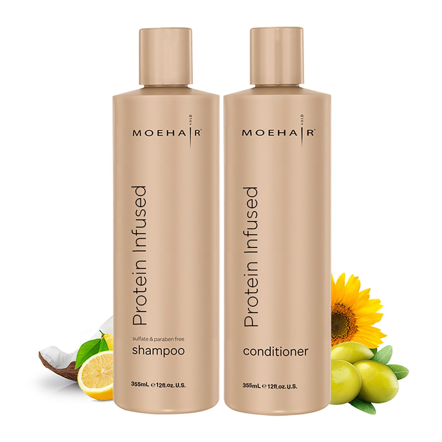 MOEHAIR Protein Infused Shampoo and Conditioner Set for Dry & Damaged Hair | Strengthens Hair Fiber | Sulfate & Paraben Free | Adds Shine, Softens &