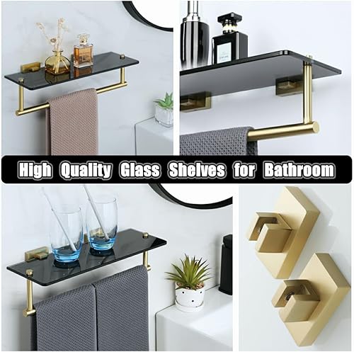 Miniatura 6 de Alise GOY6380-B SUS 304 - Estante de cristal para baño, con toallero y toallero, soporte de pared, acero inoxidable 304, color negro mate