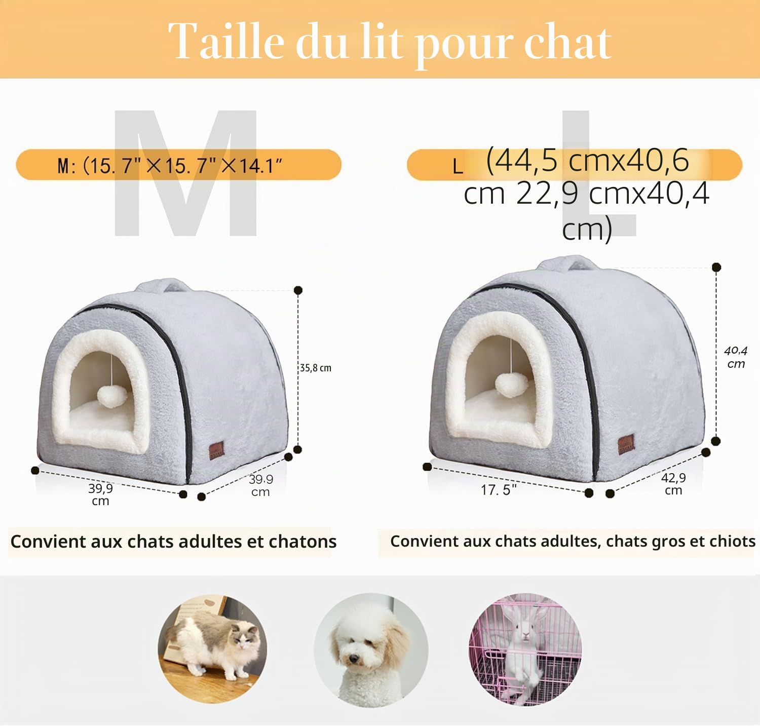 Lit pour chat d'intérieur, niche pliable pour chat, fond antidérapant et résistant à l'eau, maison pour chats d'intérieur ou petits chiens, tente pour chaton, lit pour lapin, lits et meubles pour chat