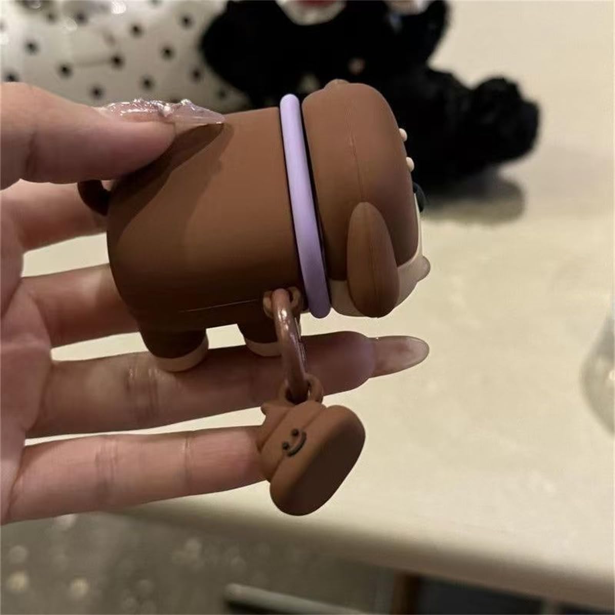 Cute Case for AirPods 4,Cartoon Fun Animal Lying Panda Dachshund Design Soft Silicone Protective Earbuds Cover Accessories with Pendant (Dog) image 3