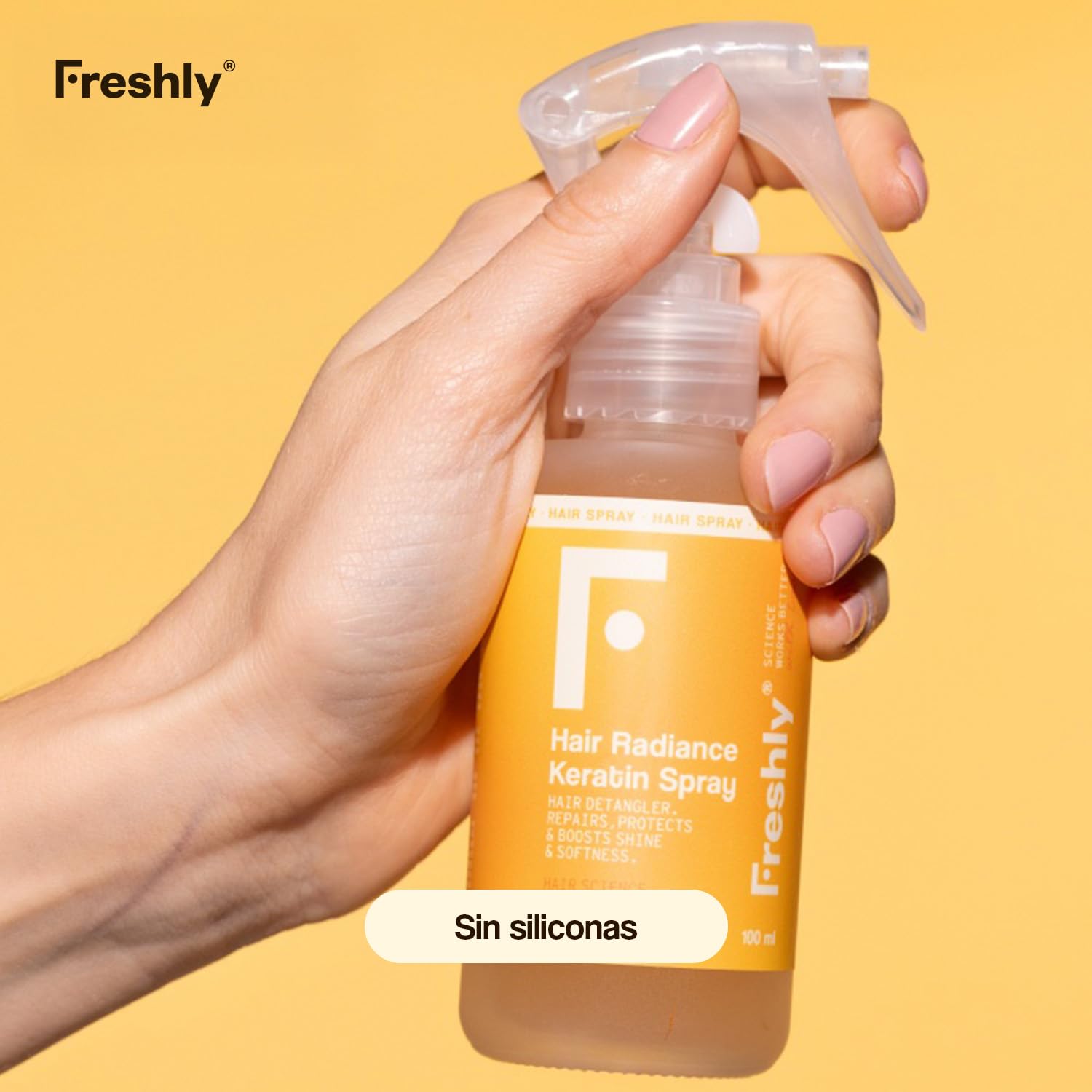 Freshly - Protector Térmico Pelo – con Keratina Vegetal Sin Siliconas – Spray Desenredante para Todo Tipo de Cabellos – Brillo e Hidratación Capilar - Fórmula Natural 99,4% – 200ml