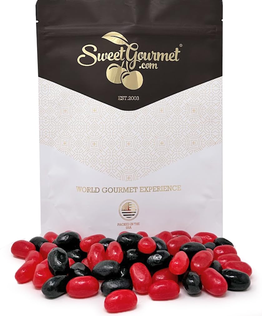 SweetGourmet Red-Hot and Black Licorice Jumbo-Sized Jelly Beans, Sweet and Spicy Candy Mix, 1 Pound