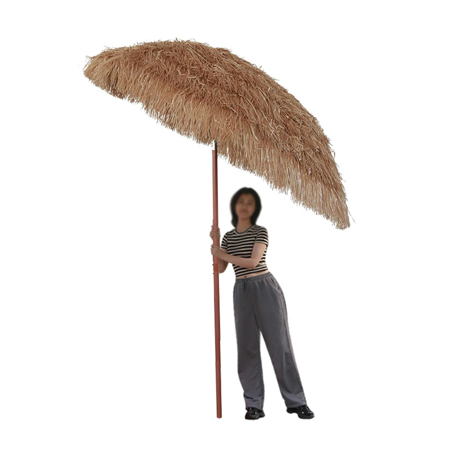 Parasol Plażowy Hawaiian Tiki 1.6m, Parasol Tarasowy Kryty Strzechą z Regulacją Nachylenia i 8 Wytrzymałymi Żebrami, Przenośny Parasol do Ogrodu, Podwórka, Przy Basenie