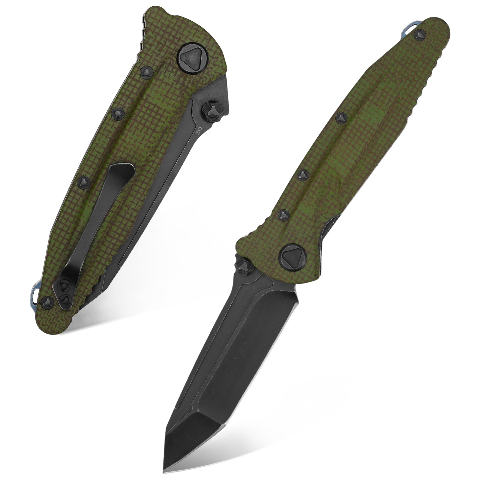 Eafengrow EF55 Pocket Knife Folding Knife G10 Handle D2 Steel Blade Folder EDC Tool Knifes for Working Camping with Clip(Green)