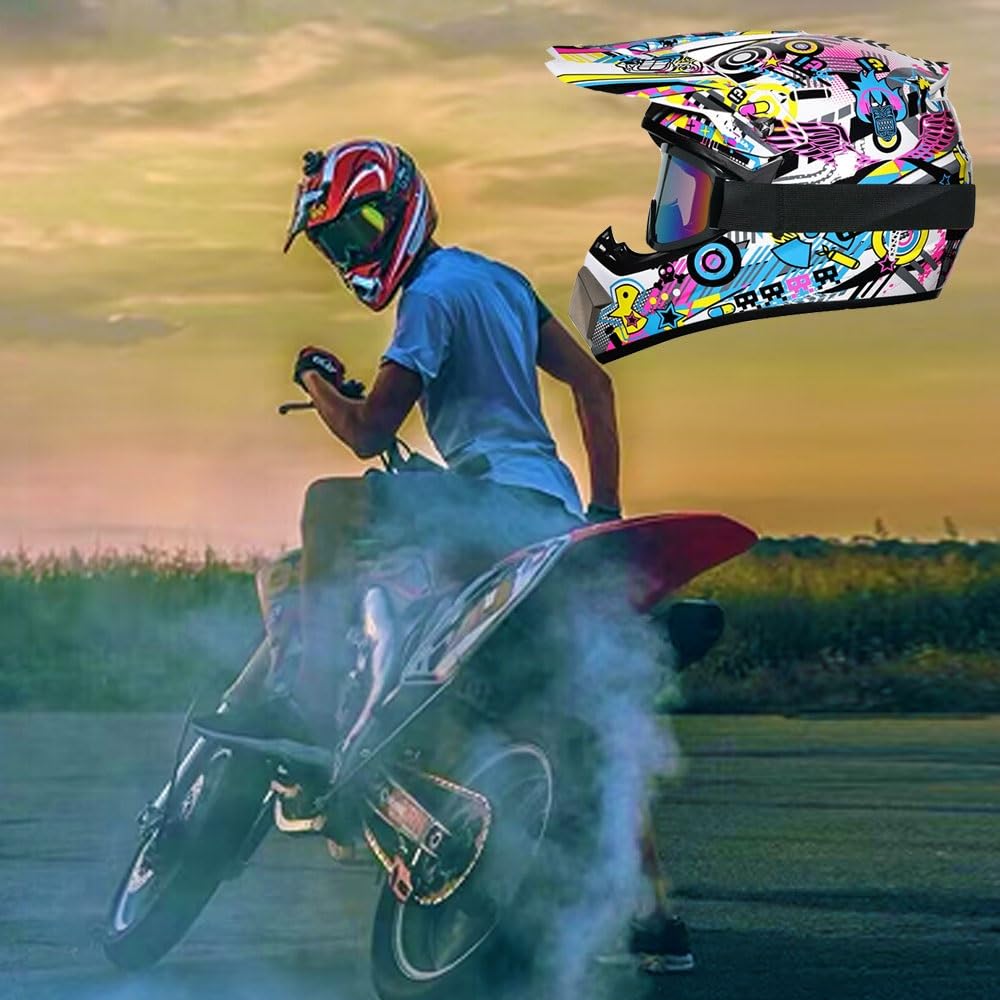 Casco de Motocross, BMX, ATV, Todoterreno, para NiñOs, Aprobado por El Dot, Incluye Guantes, Gafas Y MáScara 4 Piezas