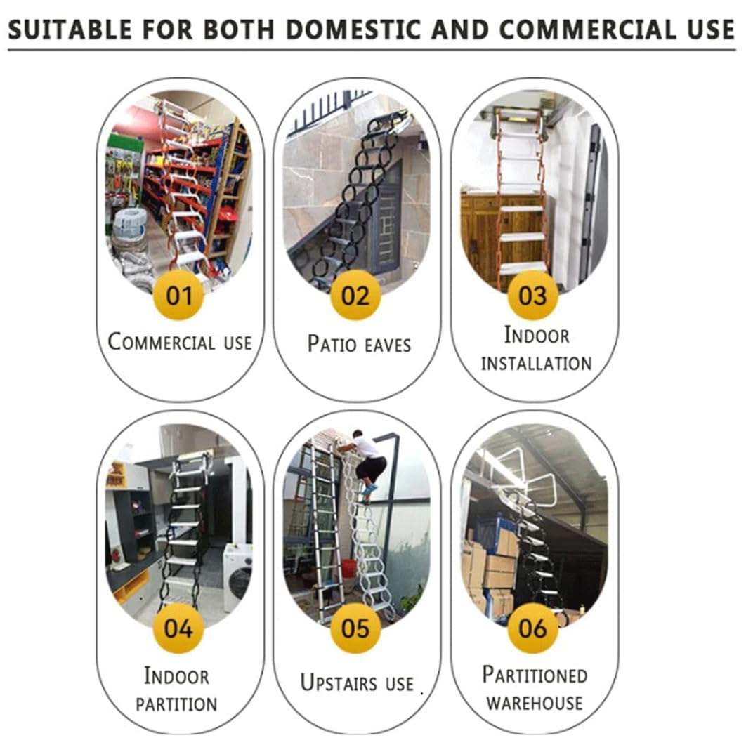 EYPKPL Escalera de ático desplegable, escaleras retráctiles para ático, peldaños Antideslizantes, Escalera para Loft, Montaje en Pared pequeño, Escalera compacta para Loft, Carga de 660 Libras