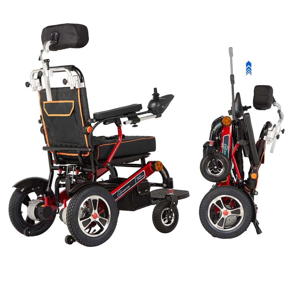 Silla De Ruedas Eléctrica Plegable, Respaldo Reclinable Con Reposacabezas, Aleación De Aluminio, Peso 25 Kg, Carga 150 Kg, Doble Motor 250W, Para Adultos Mayores Y Discapacitados