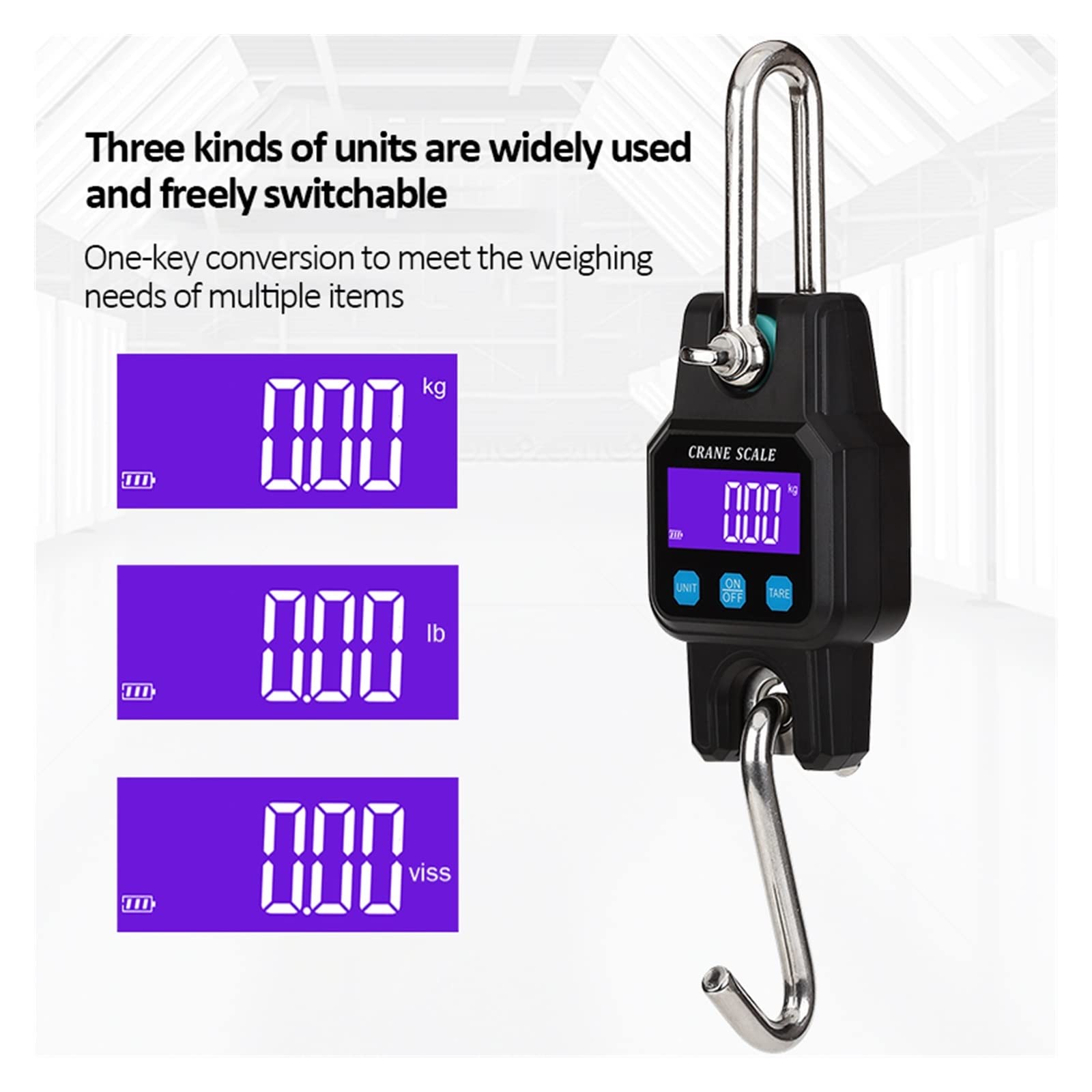 Bilancia da gru digitale, 300kg 50g Bilancia Digitale Ricaricabile USB Bilancia da Caccia Portatile Mini Bilancia for Gru di Sollevamento Bilancia Elettronica A Sospensione Industriale(Noir)