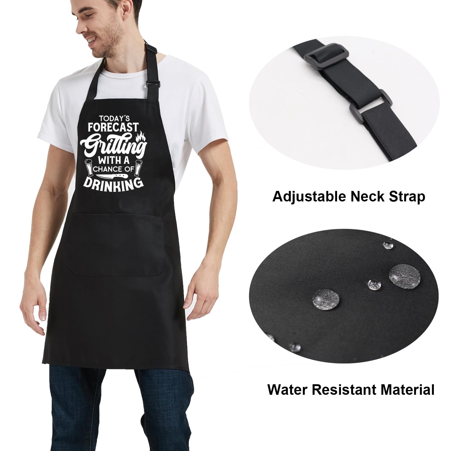 Divertidos delantales de cocina para mujeres y hombres con bolsillo, delantal de parrilla con correa ajustable para el cuello, regalo de cumpleaños para papá y mamá, Pronóstico de hoy a la