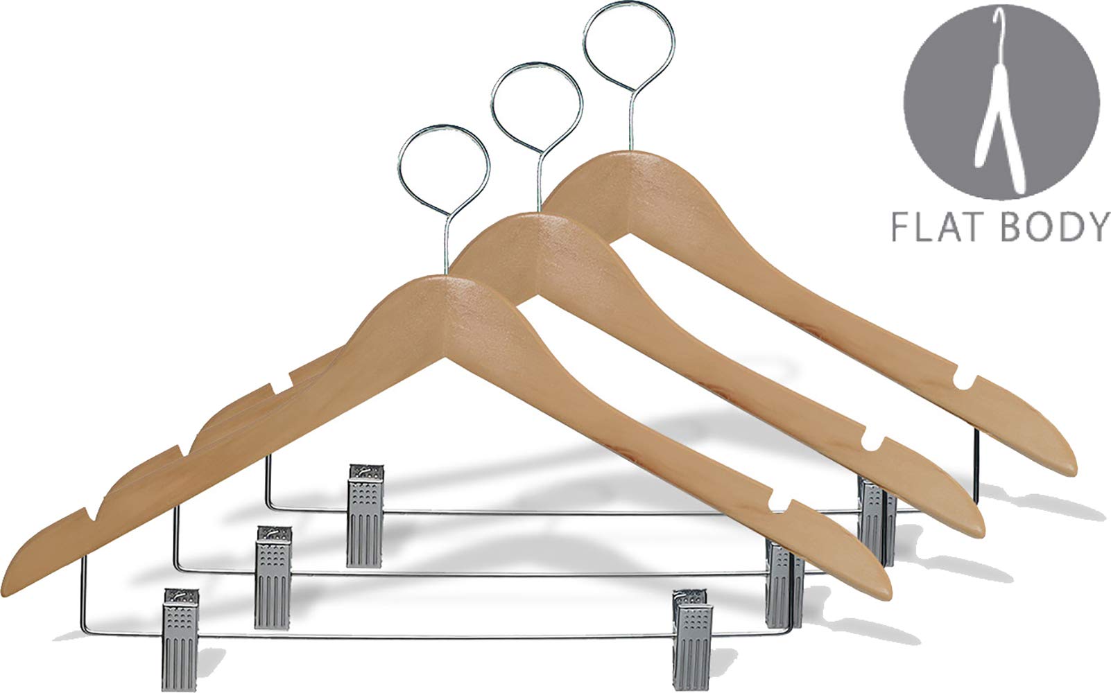 The Great American Hanger Company Natural Finish Wooden Closed Loop Hangers with Clips, Box of 50 Flat Anti-Theft Security Hangers for Hotels and Hospitality