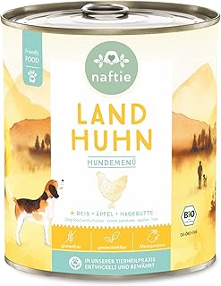 naftie Bio Hundefutter Land Huhn - Premium Nassfutter Menü mit Huhn, Reis, Äpfel und Hagebutten - glutenfrei - purinarm - Diät-Futter - 800g Dose product image
