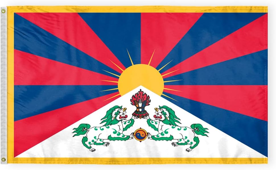 AGAS Tibet Flag 6x10 ft 200D Nylon 6 Needle Lock Stitched Fly Hem Never Rust Brass Grommets Canvas Header Large Size Tibetian Flag