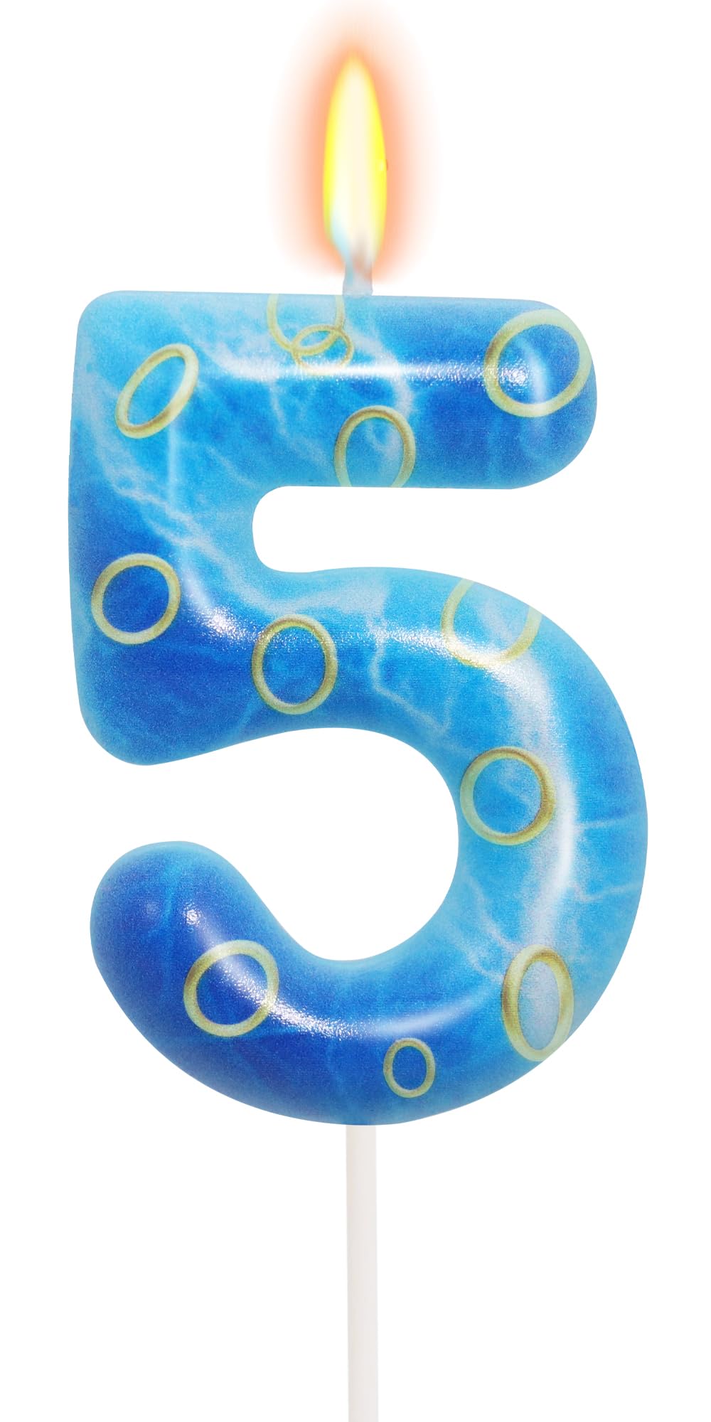 Number 5 Blue and Golden Ring Birthday Candle, Number 5 Candle Blue Hedgehog Cake Topper for Boys Girls, Cartoon Themed Birthday Party Supplies