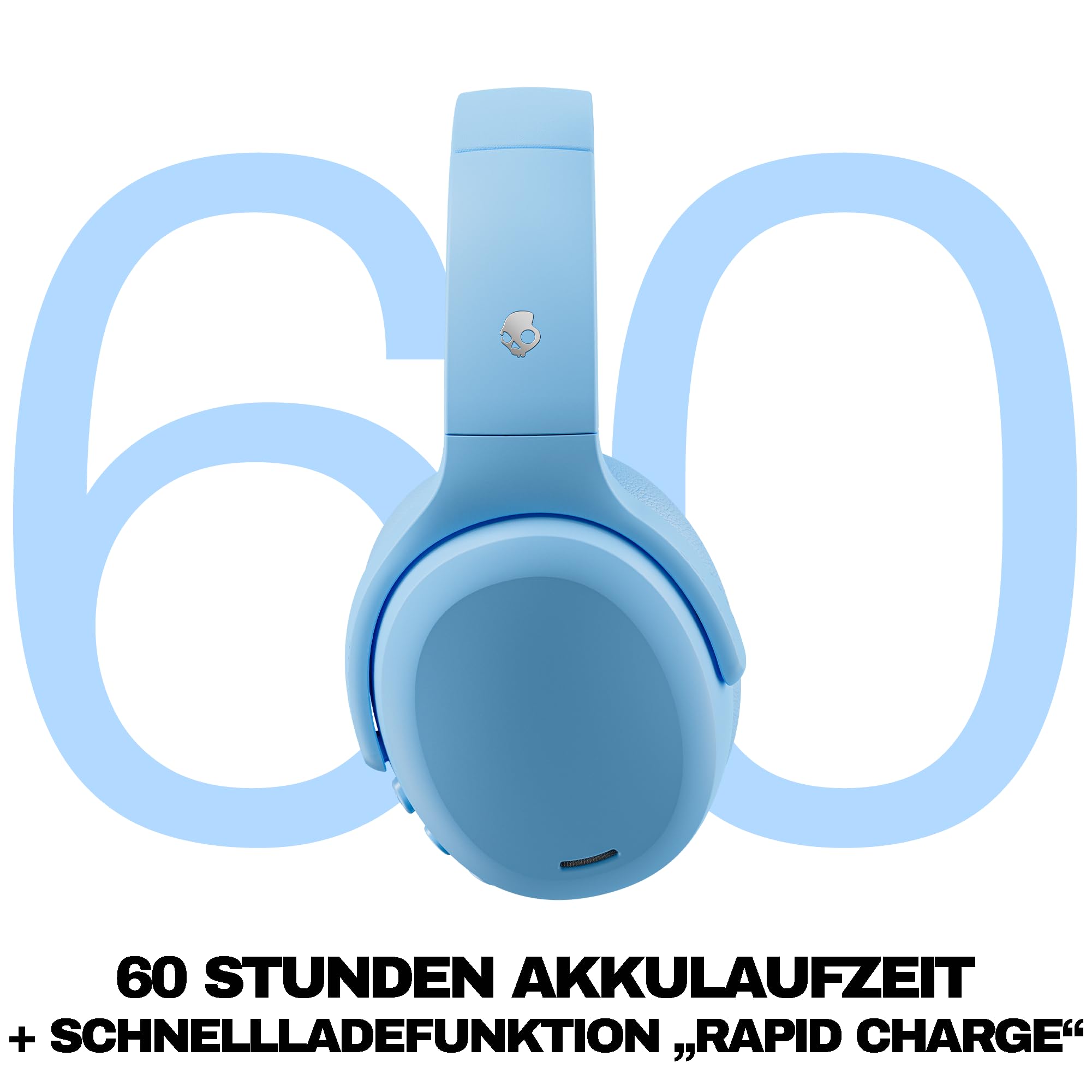 Skullcandy Crusher ANC 2 Wireless Bluetooth Over-Ear-Kopfhörer, Multisensorischem Bass, Active Noise Cancelling, 60 Stunden Akkulaufzeit - Hellblau