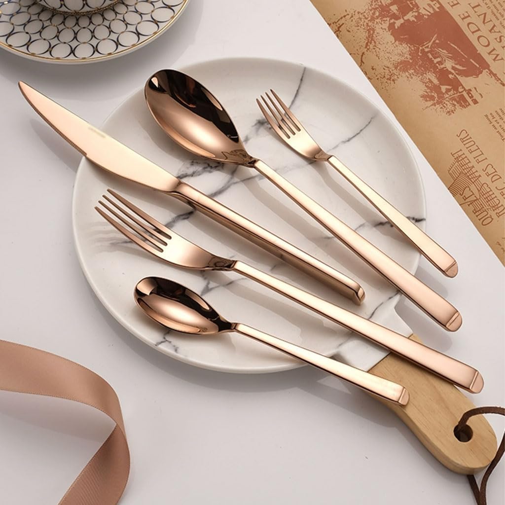 Rieort Ensemble d'argenterie 1/2/3 pièces, Couteau, Fourchette, cuillère, Or Rose, Ensemble de Couverts en Acier Inoxydable, fourchettes de Cuisine réutilisables