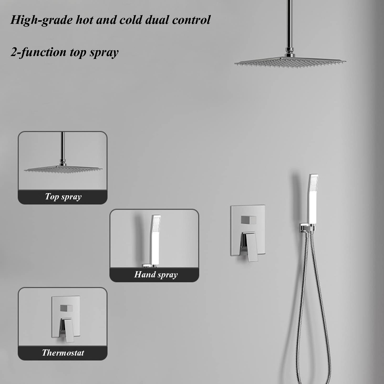 Combo de cabezal de ducha de lluvia de alta presión, de acero inoxidable de 12 pulgadas y ducha de mano con potente pulverizador, manguera larga, acabado cromado para una experiencia de baño lujosa