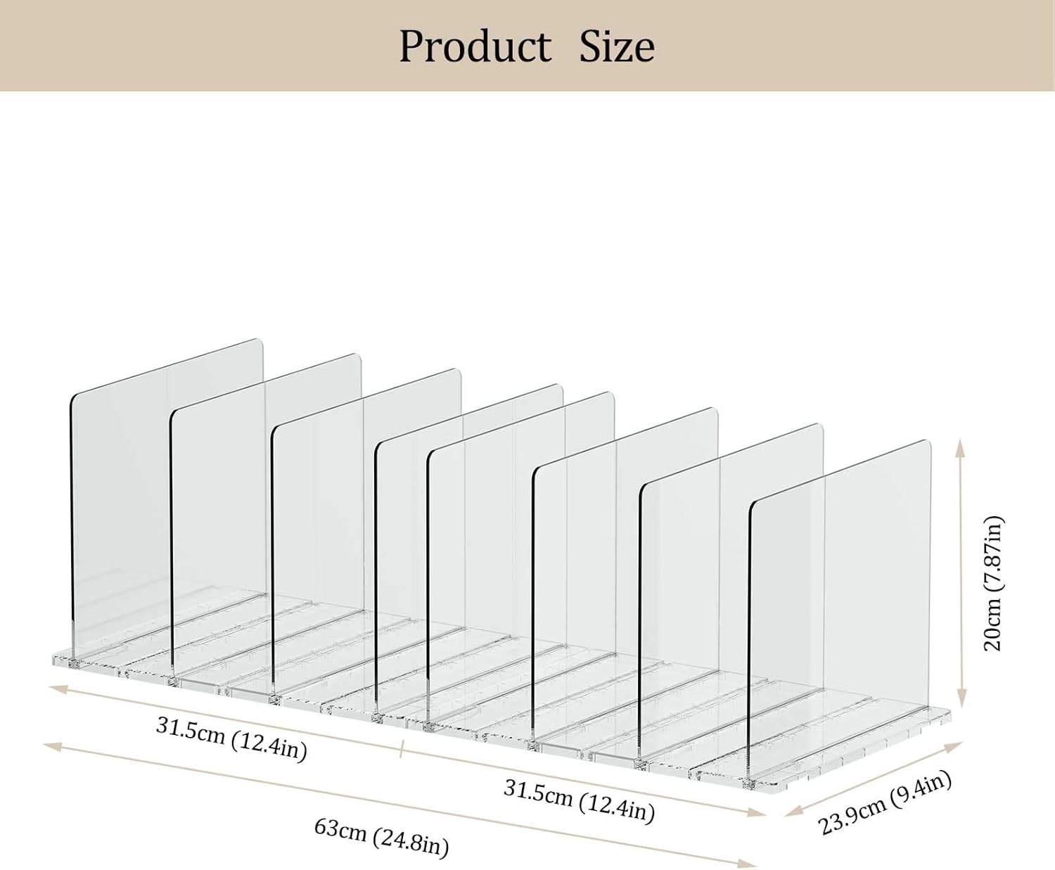 Purse Organizer for Closet - 2 Pack Acrylic Clear Shelf Dividers, Adjustable Bag Handbag Book Storage Organizer for Bedroom Office, Square