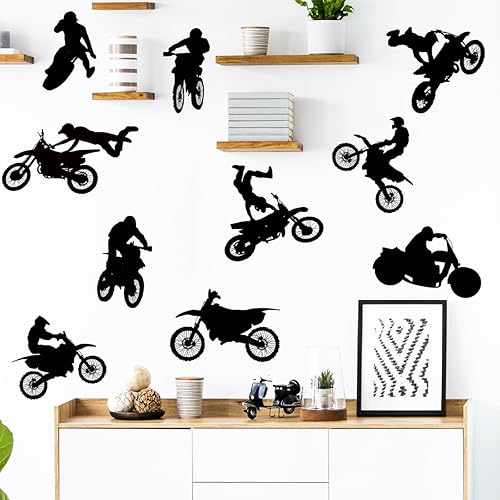 Miniatura 5 de WOYINIS Calcomanías de pared para motocross, saltos de motocross, calcomanías de pared para pelar y pegar, calcomanías de pared de silueta de
