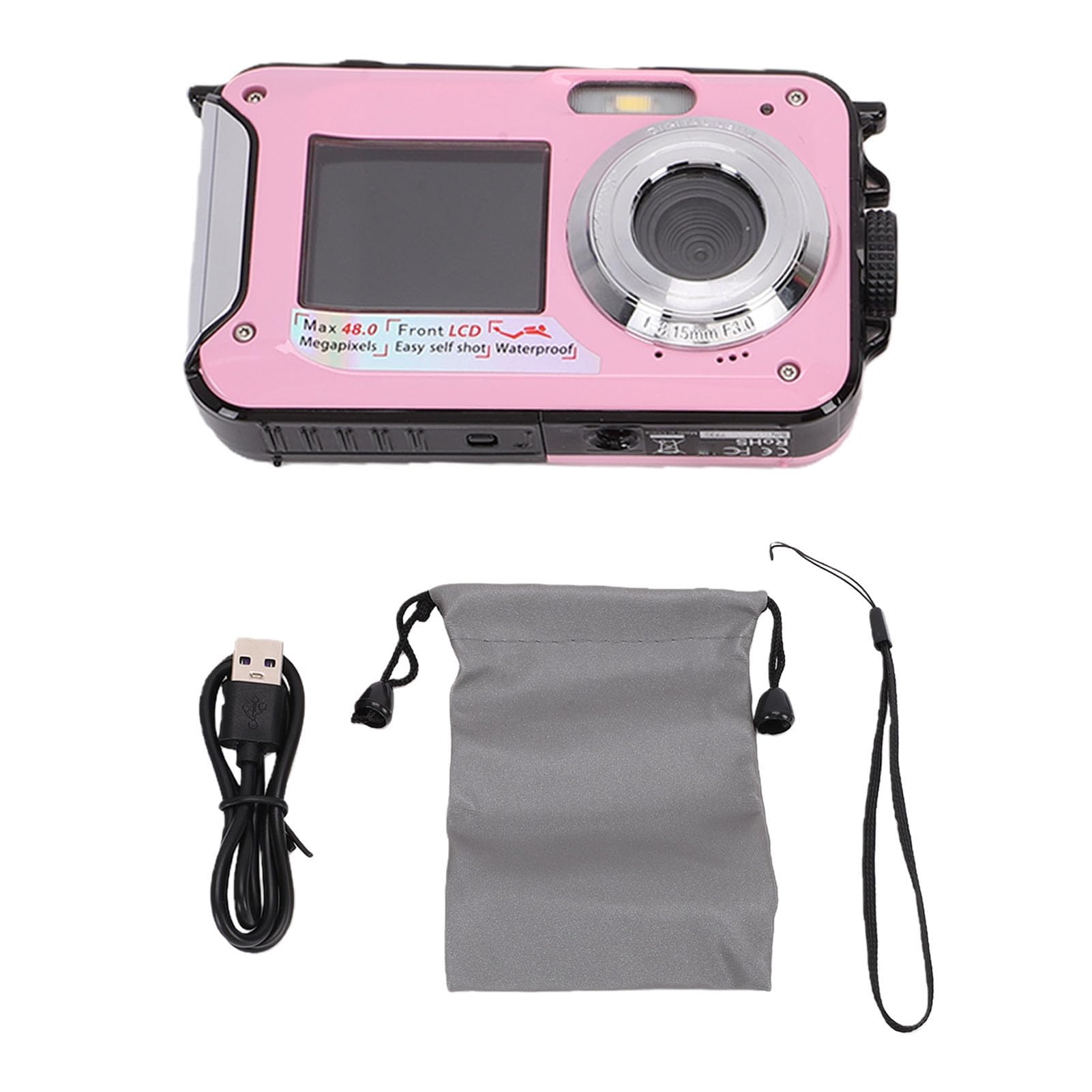 Acouto Fotocamera impermeabile da 48 MP 2,7 K Autofocus 16 Zoom Galleggiante a doppio schermo Selfie Fotocamera subacquea per lo snorkeling