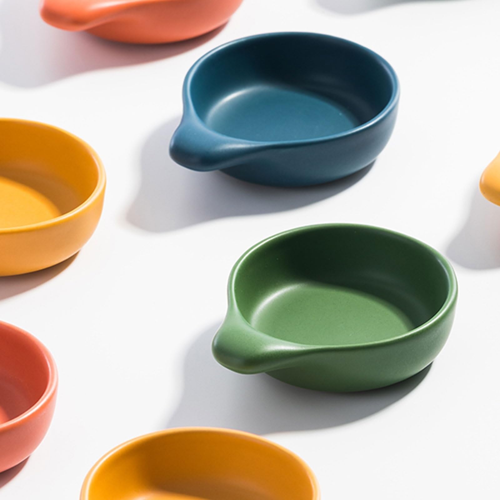 Snackteller Dip-Schüssel-Set, Keramik-Gewürzschalen, Sushi-Schüssel, Gewürzteller, Vorspeisenteller, Sojasauce mit Griff, 5-teiliges Sojasaucen-Teller Dessertteller