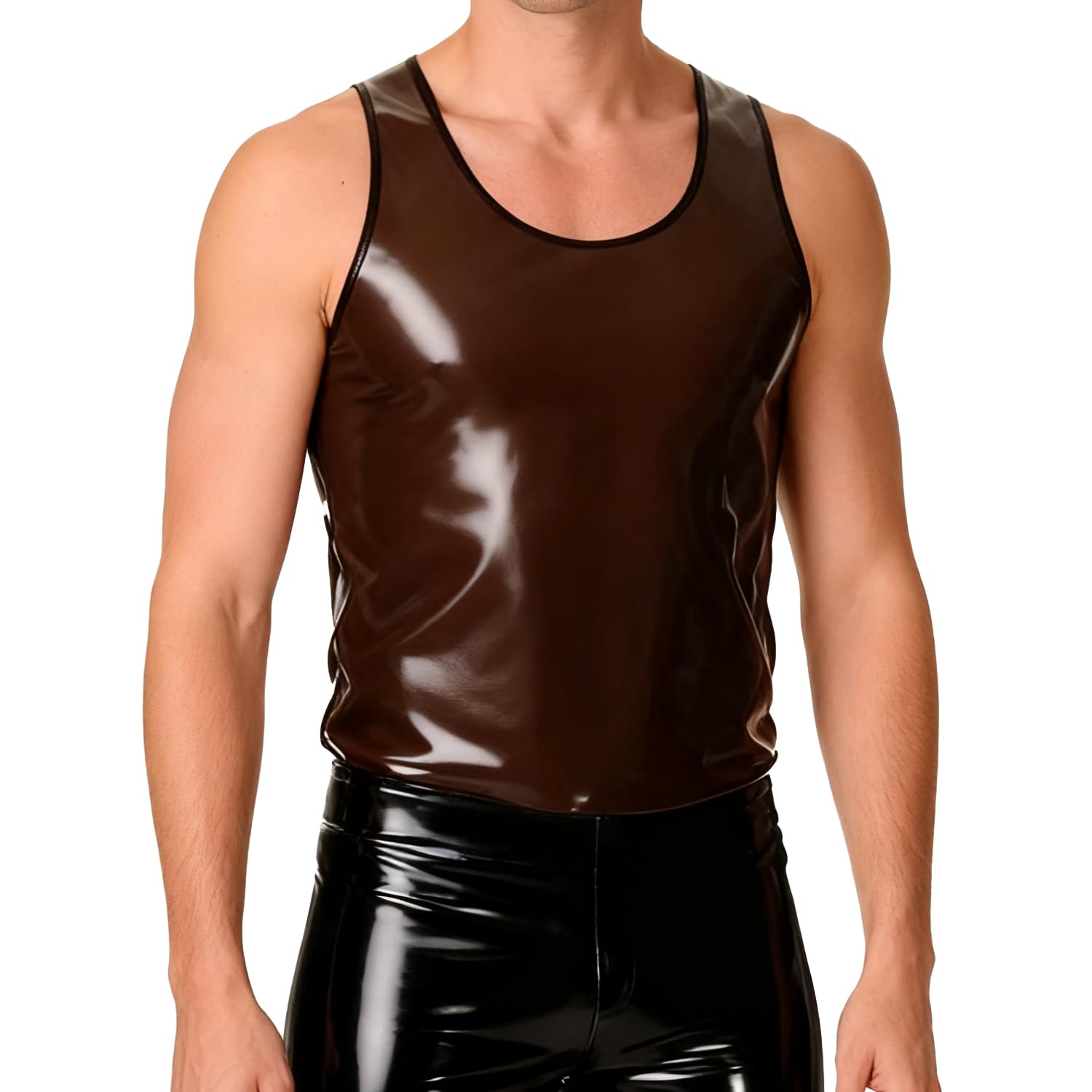 IOKUKI T-Shirt en Latex Fait Main pour Homme,Gilet sans Manches en Latex Noir Transparent,Convient aux Vêtements Rubber Club
