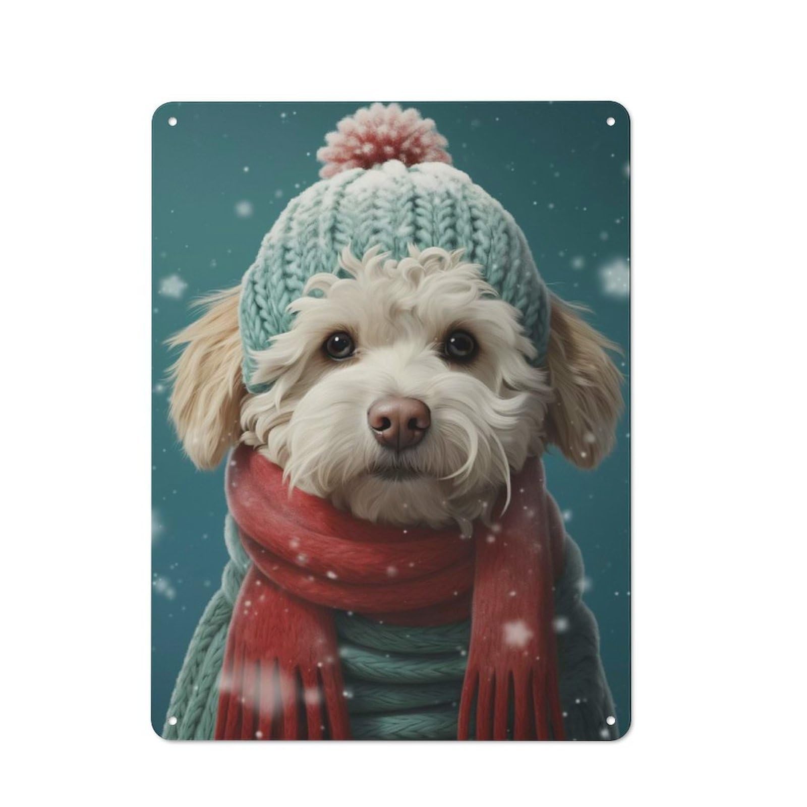 Junmoney Havanese Dog Xmas Painting Rustic Metal Plaque 40X30cm For Guest Room Or Hallway, A Decorative Metal Sign For Guest Rooms And Hallways