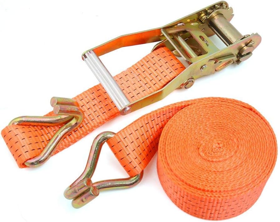 TS WITH TECHSUNRatchet Polyester Strong Fittings Load Tie Down Straps for Moving Appliances, Lawn Equipment, Motorcycle in a Truck, 4 cm, 19 ft/6 m, 500 Kg Load Cap/1500 Kg Break Strength
