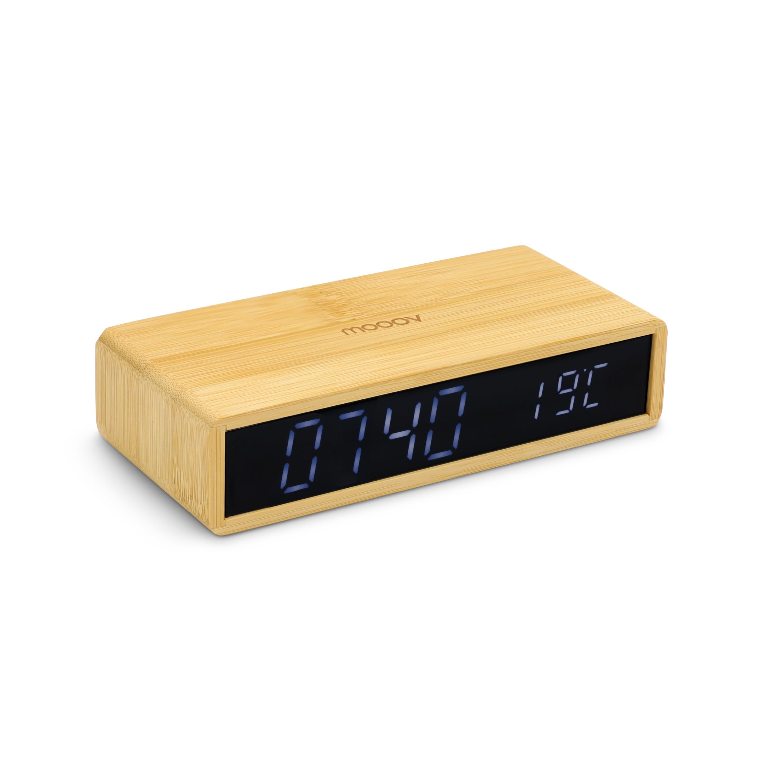 Réveil Voyage Bambou MOOOV – LCD, Radio, Sleep, Température, Piles AAA – Compact & Naturel