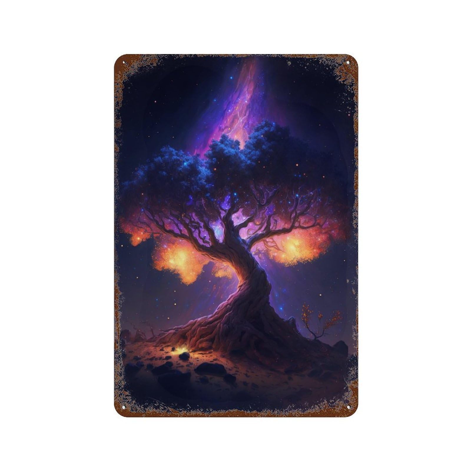 Galactic Tree of Life Weathered Tin Sign 11.8"x7.9", for Basement, Hobby Room And Garage Decor, Rustic Home Decor