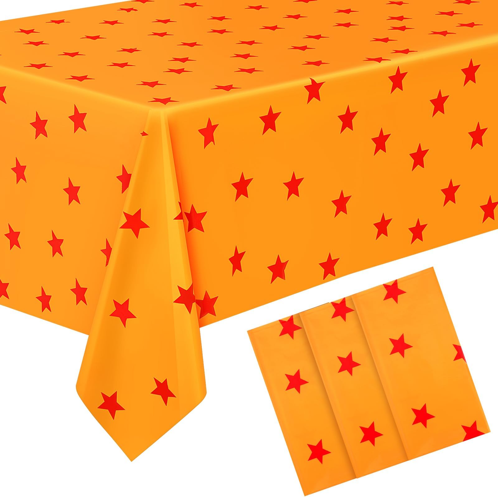 Oudain3 Pcs Anime Theme Tablecloth Yellow and Red Stars Print Table Cover Set 108 x 54 Inches Party Decor Supplies Birthday Themed Party Decoration