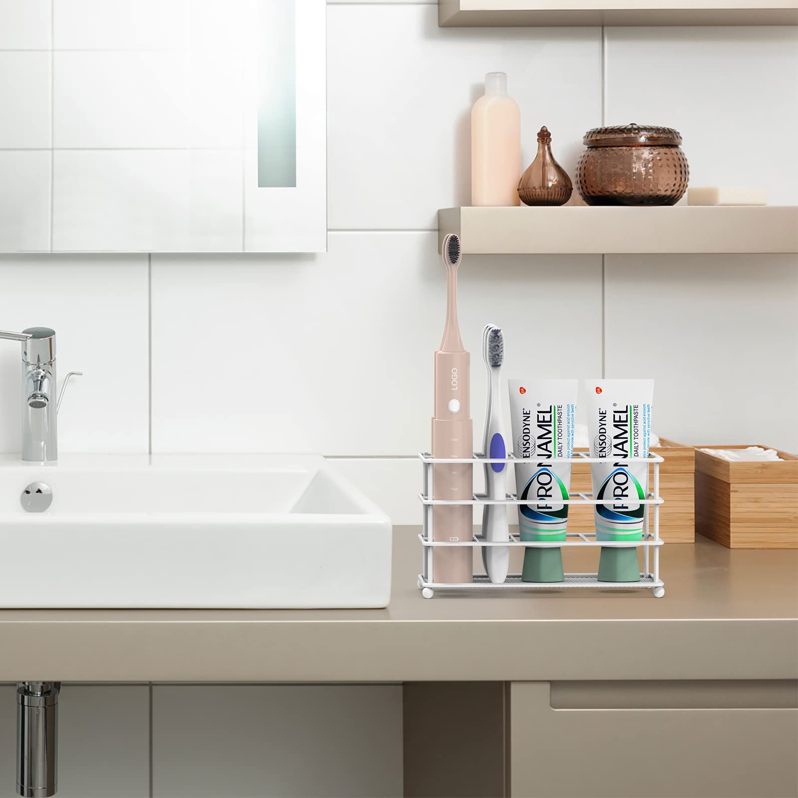 Portaspazzolino Elettrico Da Bagno – Organizer In Acciaio Inox Con Slot Da 3,6 Cm – Bianco Minimal - 2