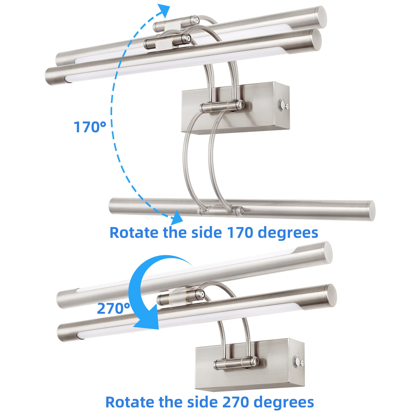 LED Spiegelleuchte Badezimmer 40cm 8W, 3 Farbtemperaturen Stufenlos Dimmbar LED-Bilderleuchte mit Schwenkbarem Lampenkopf, Wandleuchte Arc Arm Spiegel Beleuchtung Lampe