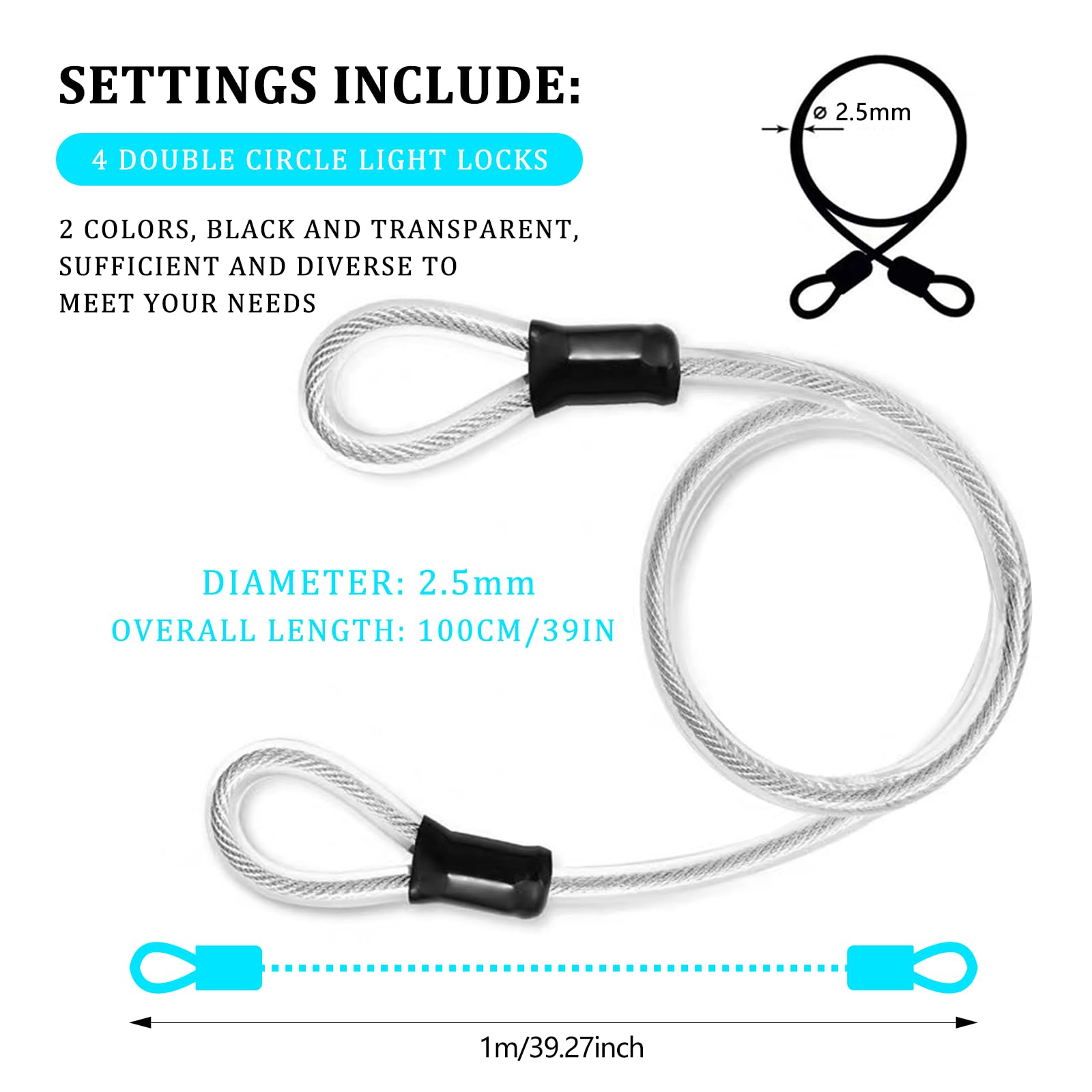 DanziX Lot De 2 Câbles Antivol Acier Inoxydable 249cm - Sécurité Voyage Et Bagages