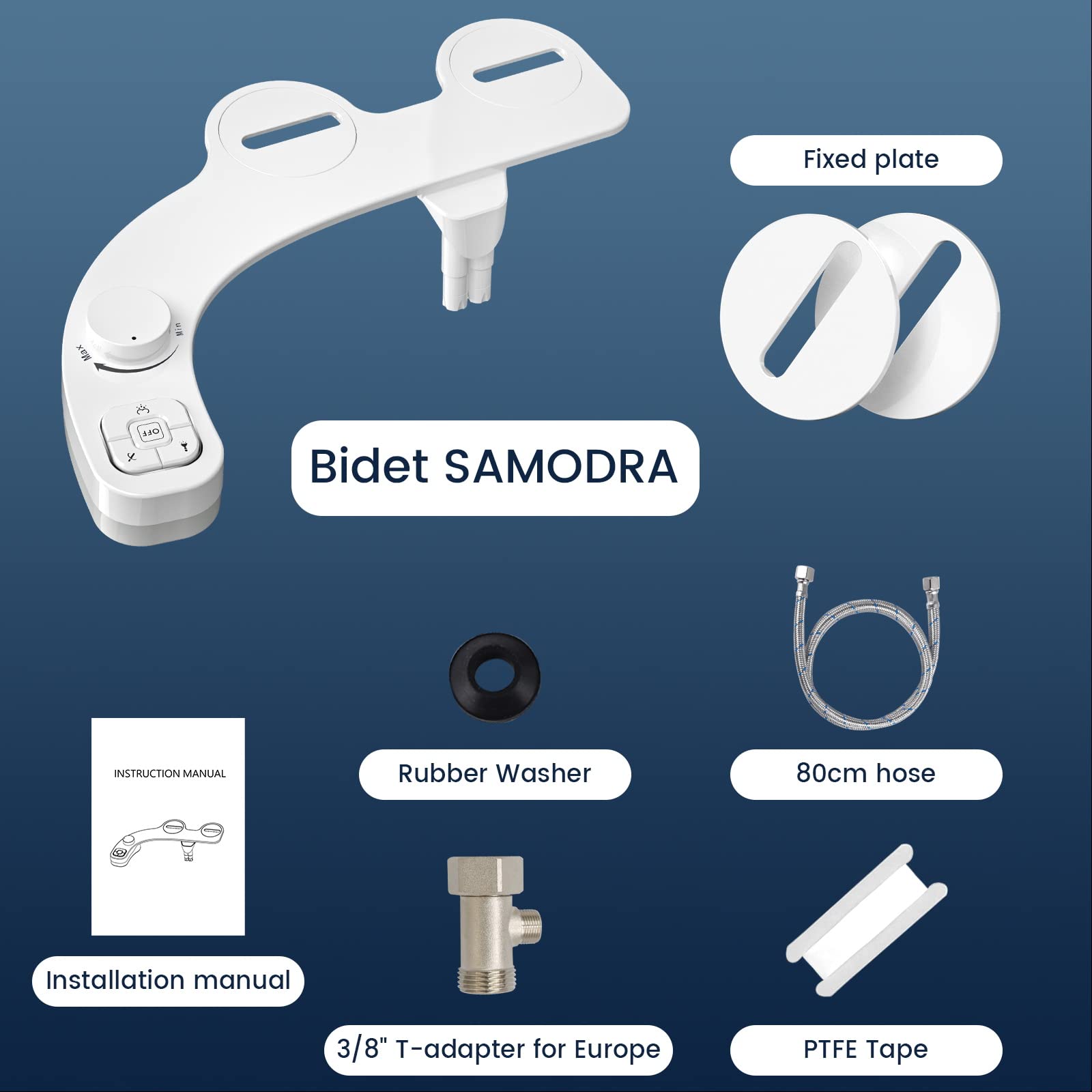 Samodra 8.0 - Inserto per bidet per WC a doppio getto autopulente per lavaggio posteriore e femminile, per WC (bianco)