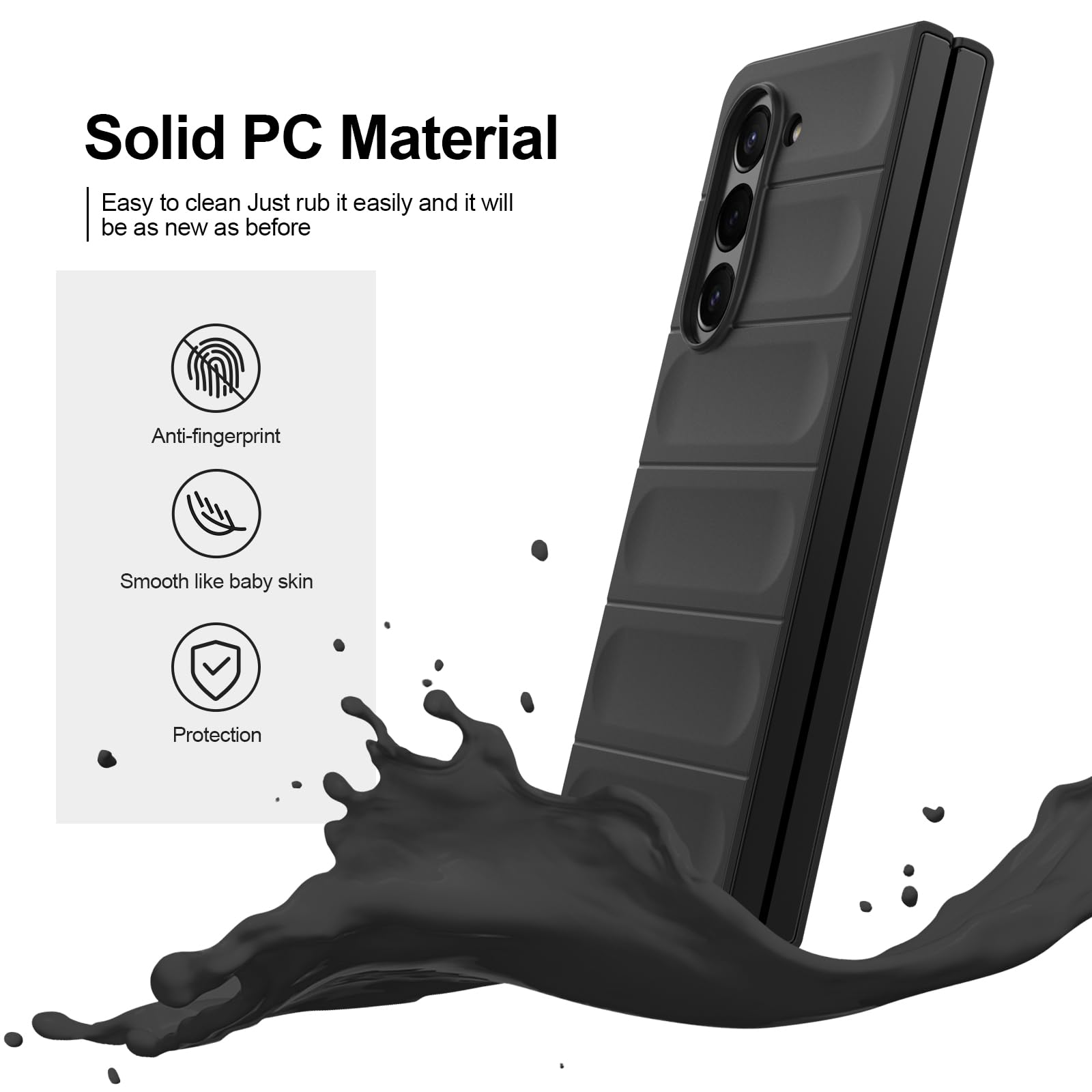Cover per Samsung Galaxy Z Fold 5, Custodia Rigida in PC Ultra Sottile e Antiurto, Custodia Antigraffio con Protezione della Fotocamera per Samsung Galaxy Z Fold 5, Nero - 3