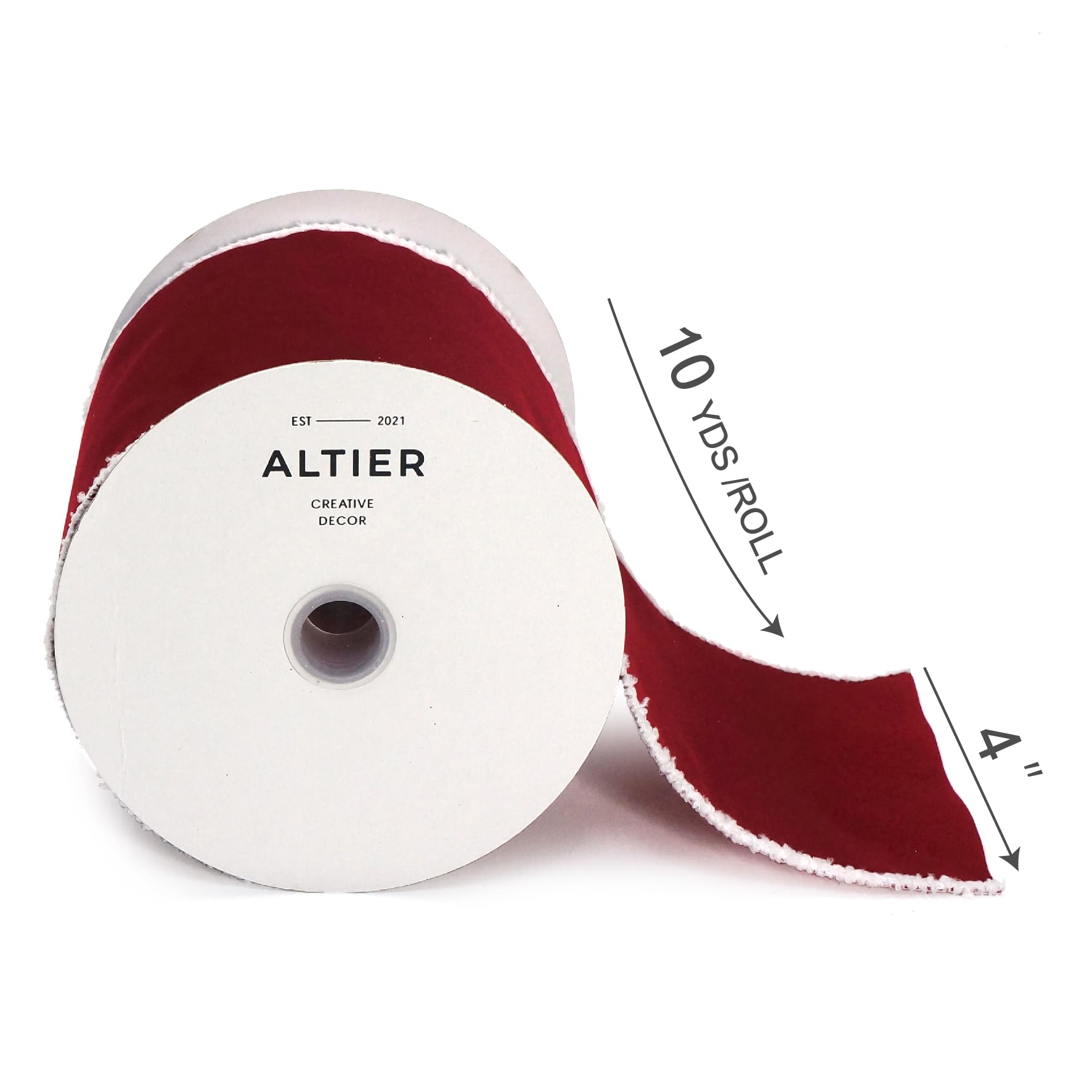 ALTIER 10,2 cm x 9,1 m rotes Samtband mit Draht für Weihnachten, Heimdekoration, Geschenkverpackung, Schleife, Kranz, DIY Handwerk