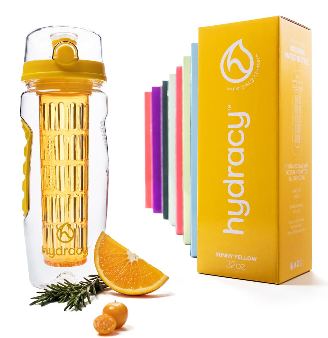 Hydracy Fruit Infuser Water Bottle - 32 oz Sports Bottle - Time Marker & Full Length Infusion Rod + 27 Fruit Infused Water Recipes eBook Gift - Your Healthy Hydration Made Easy