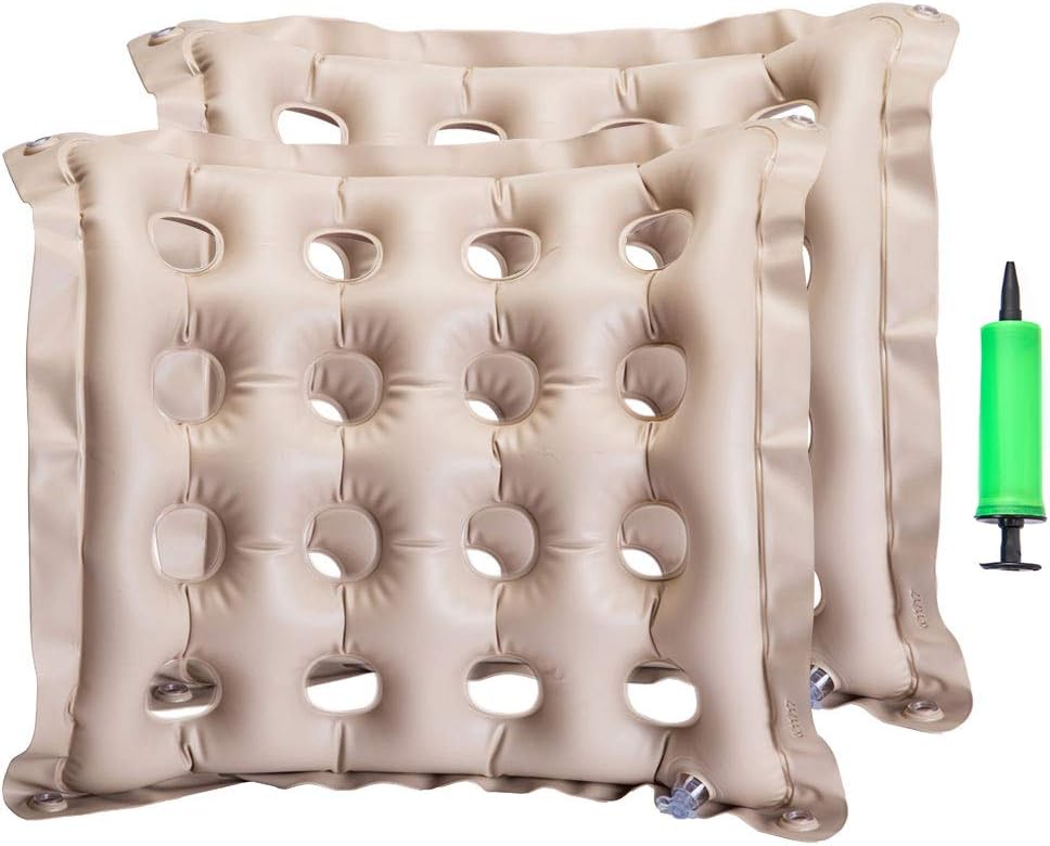 puto Inflatable Seat Cushion Portable Chair Cushion for Office Wheelchair Travel Cars Airplanes Coccyx Tailbone Sciatica Ideal for Daily Use Prolonged Sitting Relief, 2Pack Khaki