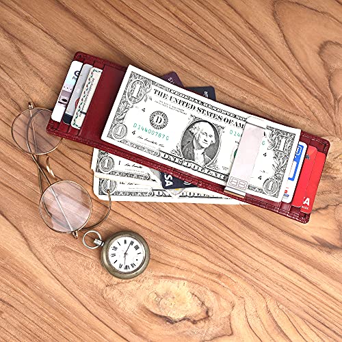 Image of Brooklyn Bridge Genuine Leather Money Clip Wallet for Men Matt VT Maroon - Premium Slim RFID Protected Wallet with Cash Clip & Multiple Card Slots, Stylish Front Pocket Design, Gift for Men