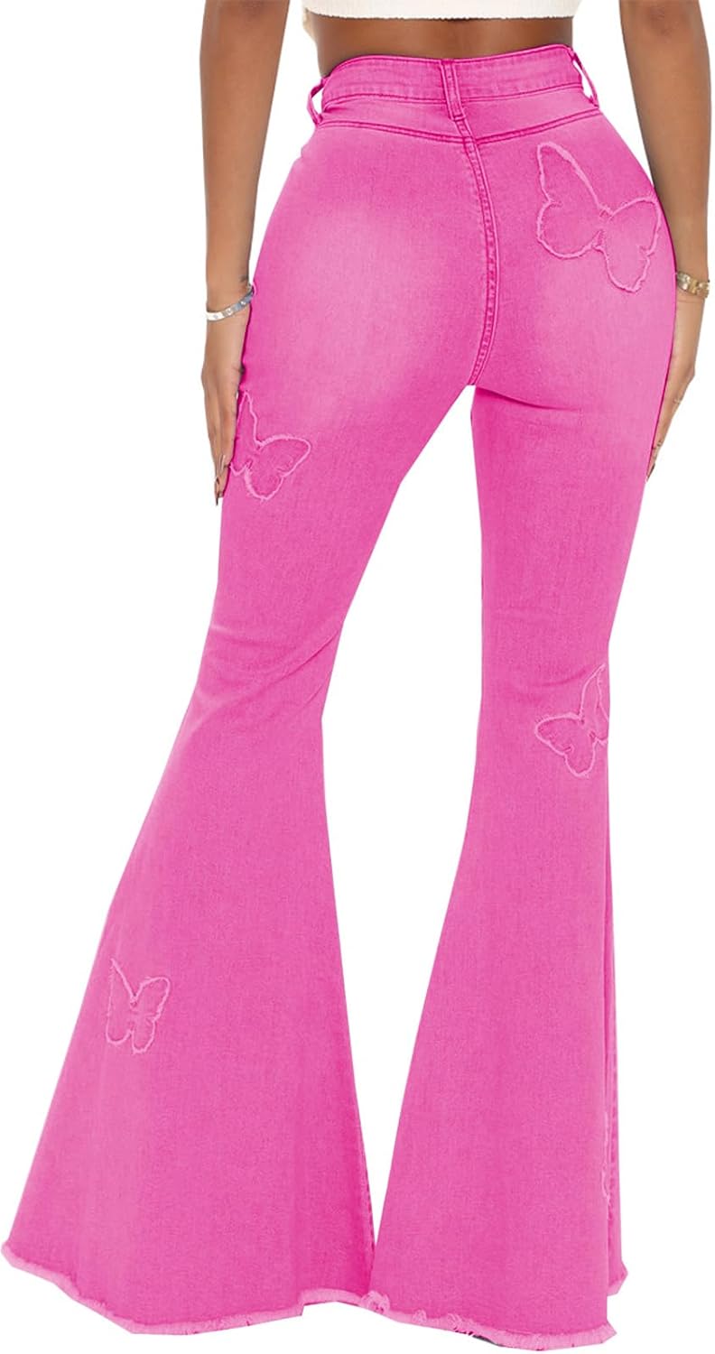 Women Bell Bottom Jeans High Waisted Flare Jean Ripped Hole Classic Denim Bell Bottom Pants - Image 4