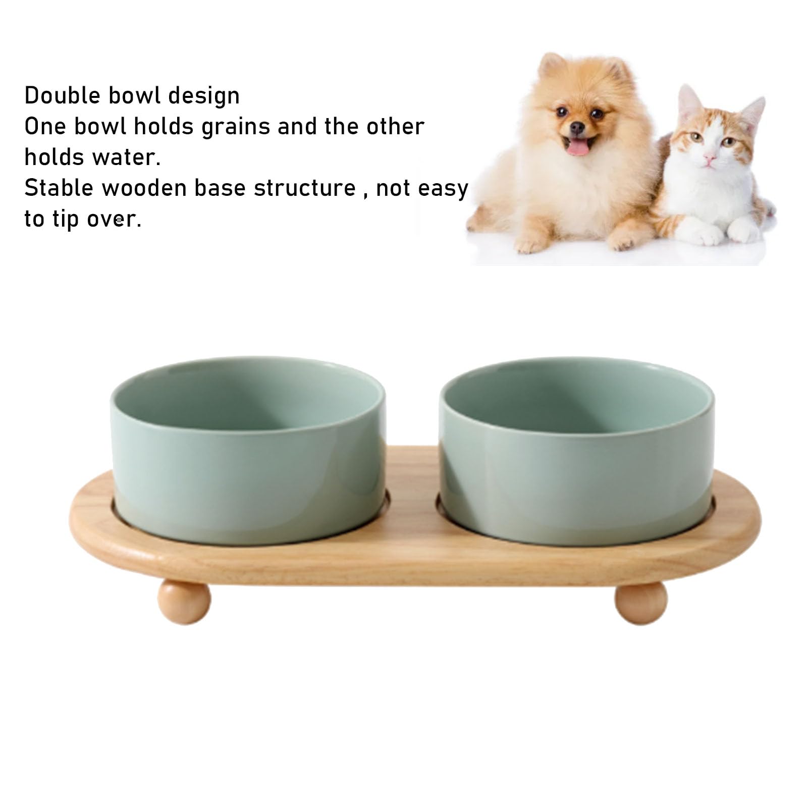 Generic Gamelles Surélevées en Céramique pour Chat, Conception Surélevée pour Un Bol de Nourriture surélevé pour Chat, Double Gamelle en Céramique avec Support en Bois pour Chats (Bol Double Vert