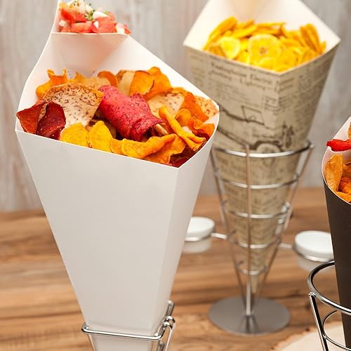 Miniatura 8 de Restaurantware Cone Tek - Conos de papas fritas de 9.5 pulgadas, 100 conos de alimentos reciclables, taza de salsa incorporada, forro resistente a